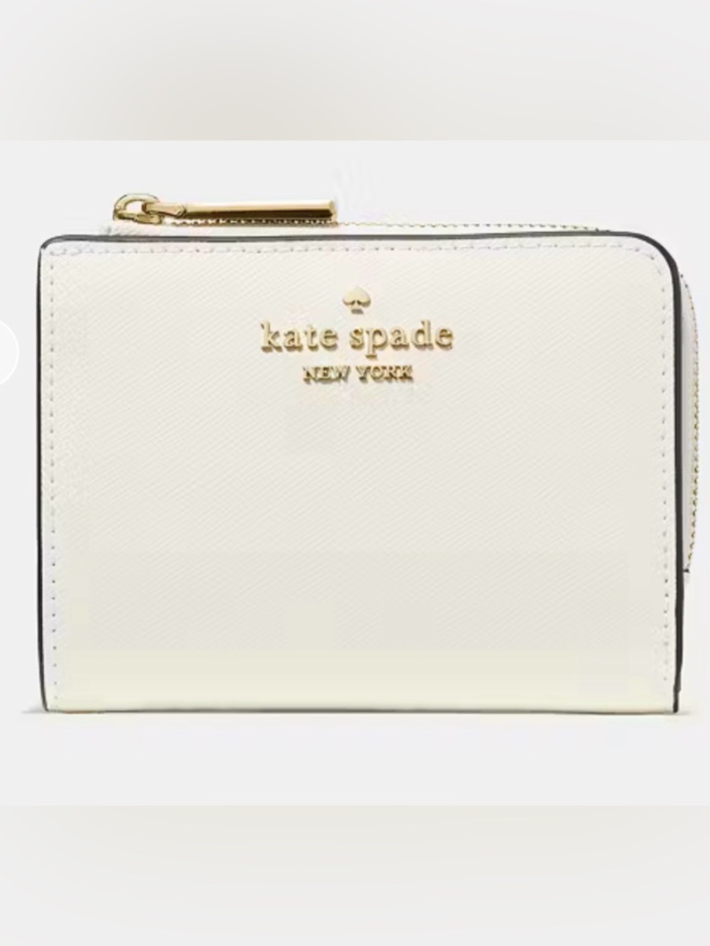 kate spade Cream Zip-Around Small Wallet with Gold Logo